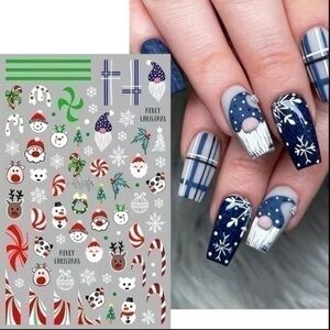 Christmas Themed Nail Wraps Stickers Santa Gnomes Peppermint Reindeer